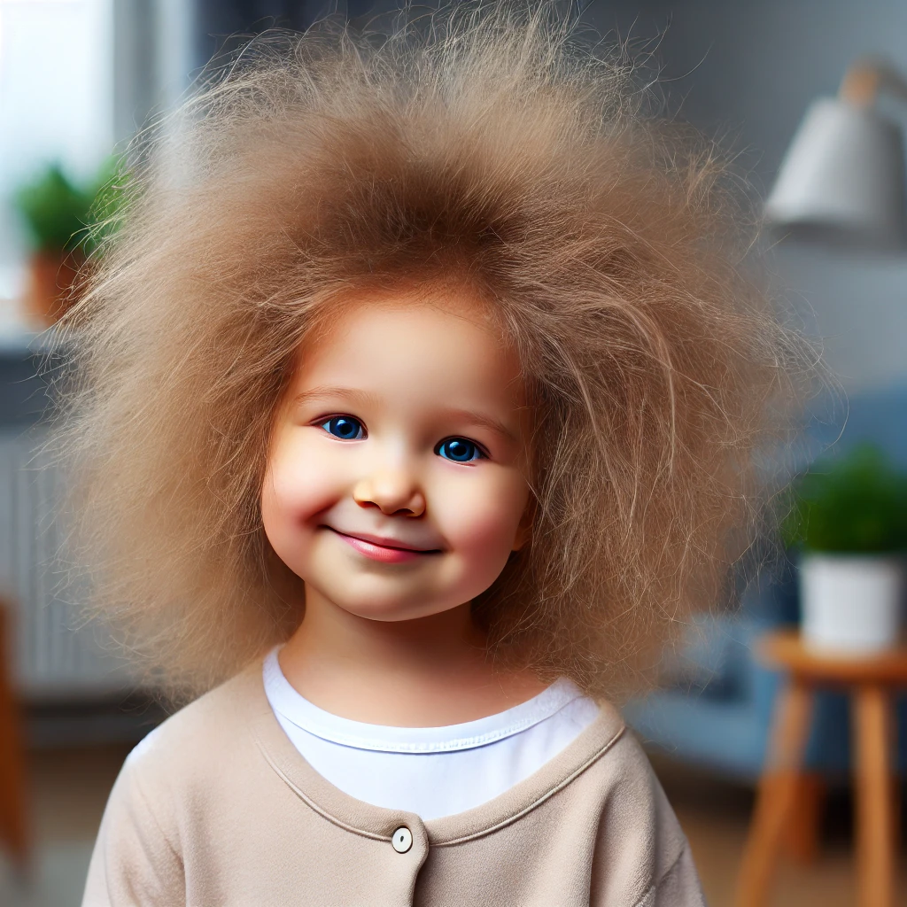 Un enfant avec des cheveux incoiffables, secs et frisés.