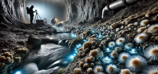 Vue d'un environnement souterrain à 200 mètres de profondeur avec des microbes produisant de l'oxygène.