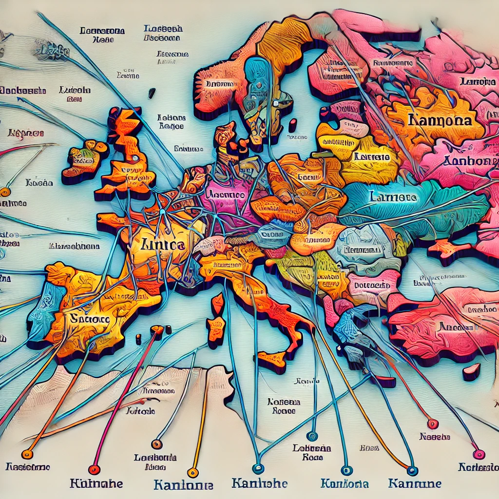 Carte illustrant les dialectes et les langues dans différentes régions.