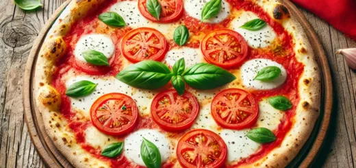 Pizza Margherita avec tomates, mozzarella et basilic.