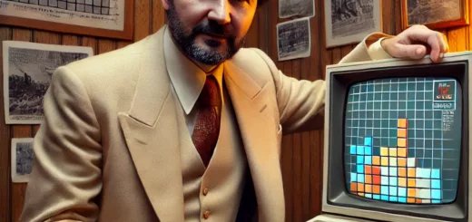 Alexei Pajitnov, créateur de Tetris, tenant une console de jeu rétro dans un décor soviétique