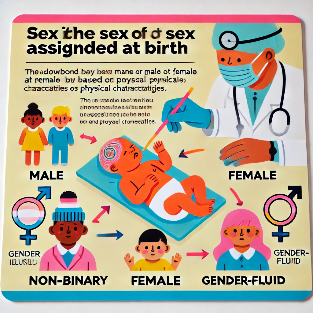 Une illustration représentant la diversité des identités de genre et l'assignation du sexe à la naissance.