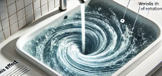 Tourbillon d'eau dans un lavabo, montrant comment la forme du récipient influence le sens de rotation.