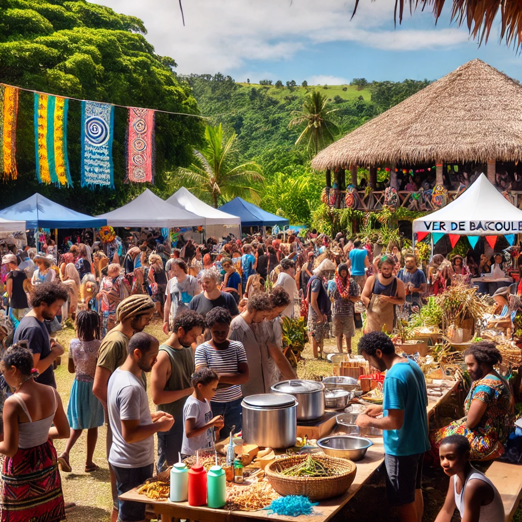 Photo de la fête du ver de bancoule à Farino, où les visiteurs dégustent des vers et célèbrent la culture locale.