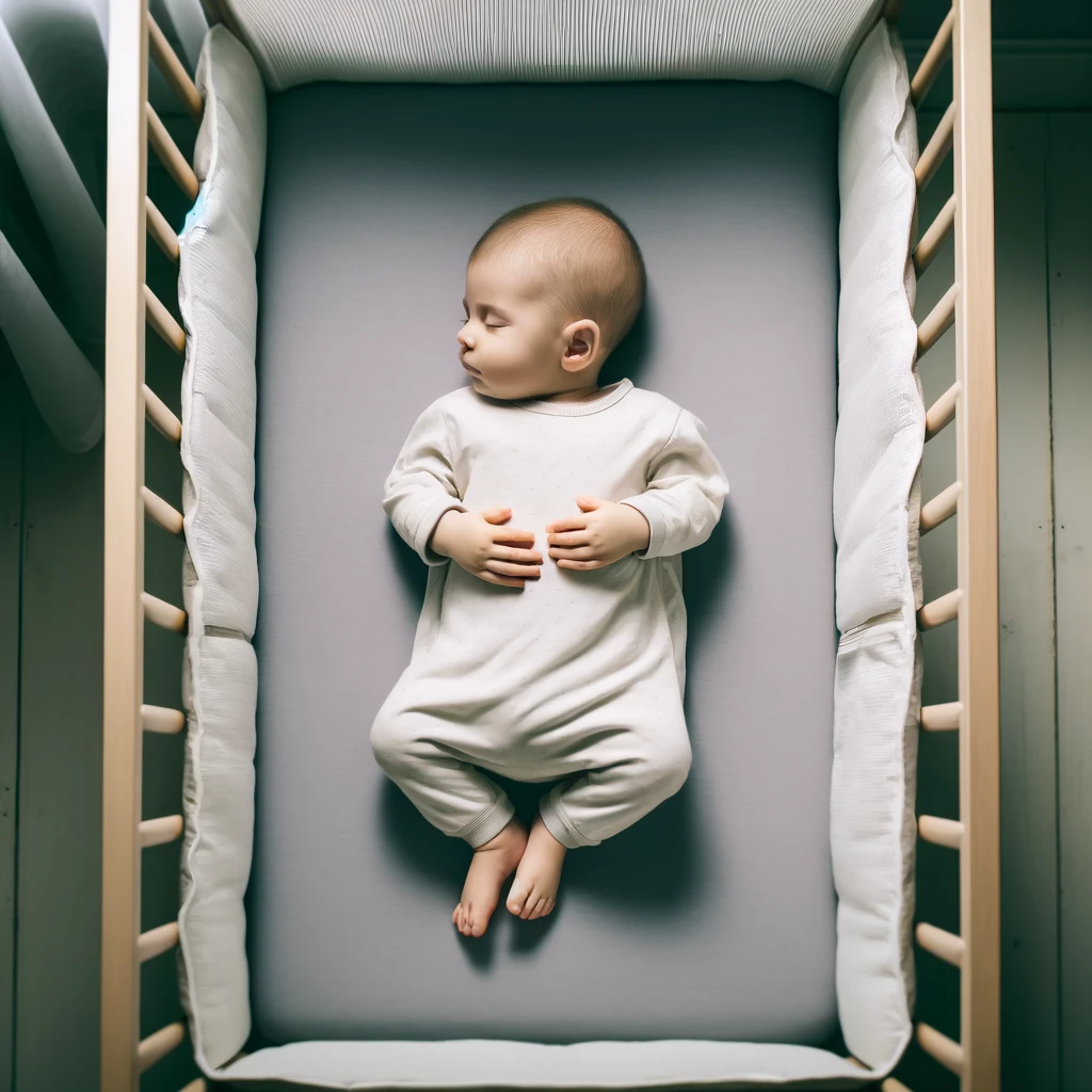 Bébé dormant sur le dos en toute sécurité dans un berceau avec un matelas ferme.