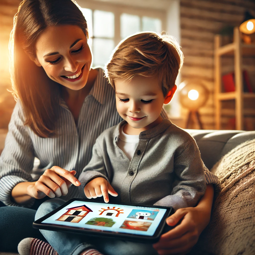 Enfant regardant un écran avec un parent supervisant attentivement