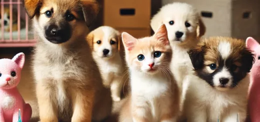 Chatons et chiots en attente d'adoption, accompagnés de leur carnet de santé.