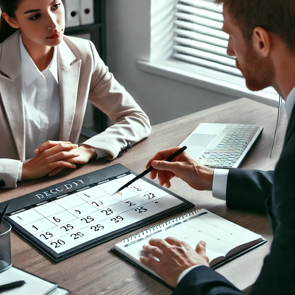 Un employeur expliquant à un salarié la planification des congés.