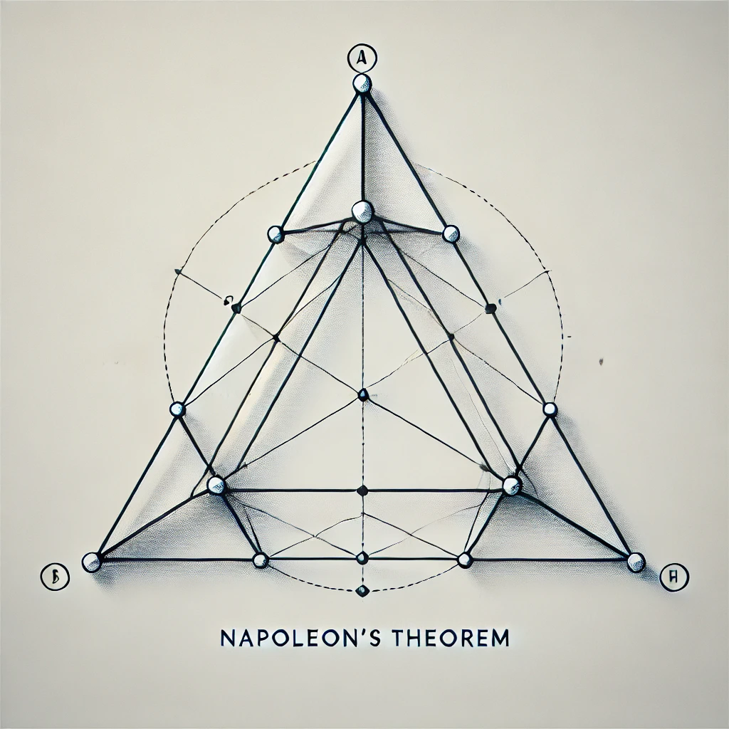 Illustration du théorème de Napoléon, avec des triangles équilatéraux construits autour d'un triangle initial.